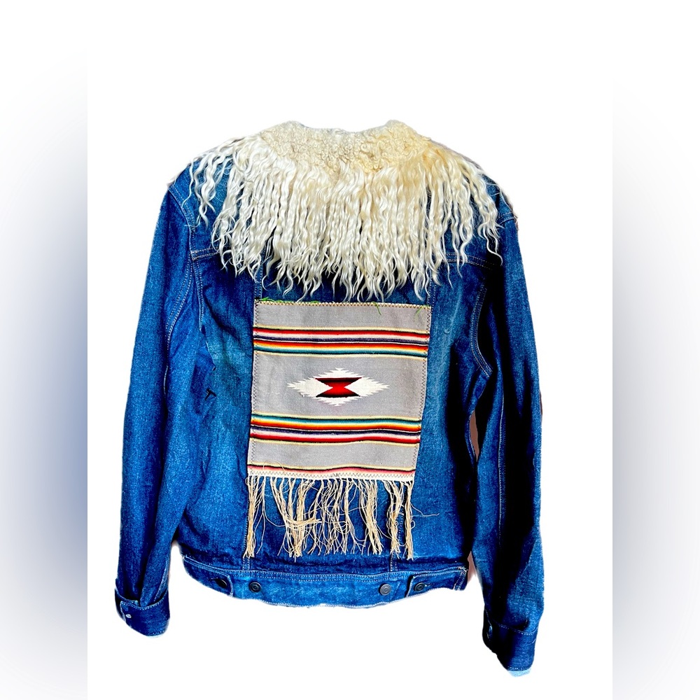 Angora Collar Aztec Denim Jacket